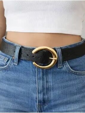 Jessica Simpson Black Belt with Gold Crescent Buckle Size Medium 8-10